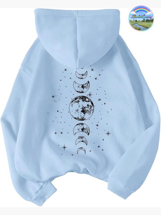 Tops - Graphic Hoodie Drawstring Long Sleeve Moon Print Pullover Sweatshirt